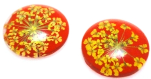 Kaboszon - moneta 20mm - zasuszone kwiaty - czerwony
