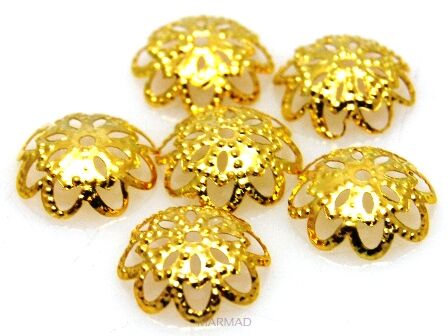 Czapeczki na korale - kwiatek ażurowy 10mm - złocone