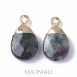 Zawieszka - zoisyt z rubinem kropla fasetowana 19x10x5mm, otwór: 1,8 mm - 2