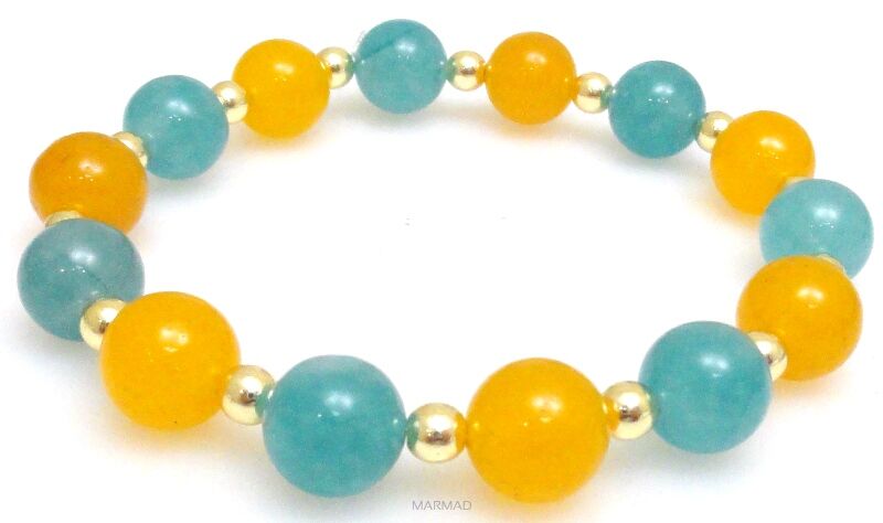 Bransoleta - kolorowy jadeit i hematyt złoty - 18cm