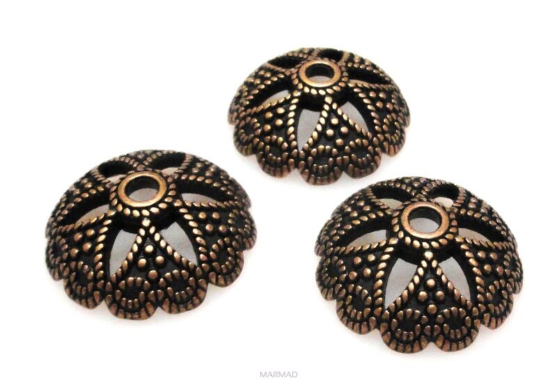 Czapeczki na korale - orientalne 20mm - red copper