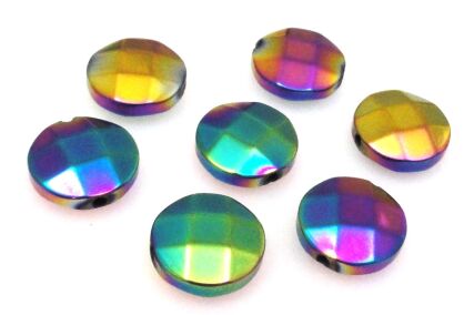 Hematyt fasetowany tęczowy - moneta 10mm