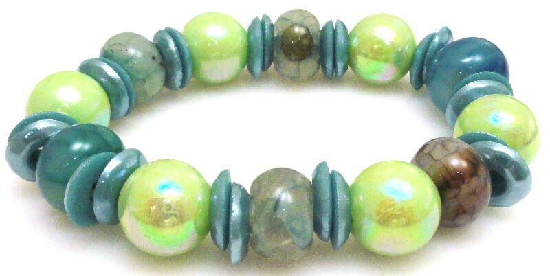 Bransoleta - agat, akryl i dyski perłowe - 18cm