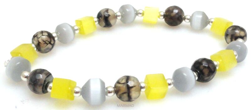 Bransoleta - uleksyt, agat i hematyt srebrny - 19cm