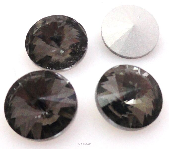 Kaboszon szklany fasetowany - rivoli 12mm - hematite