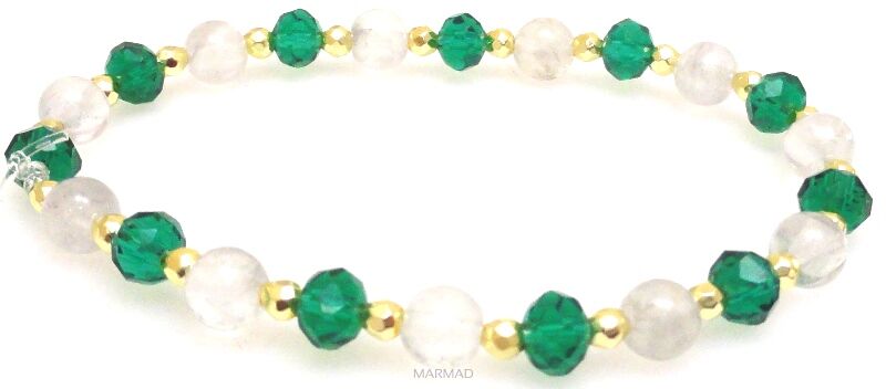 Bransoleta - hematyt złoty, kwarc i kryształki fasetowane - 18cm