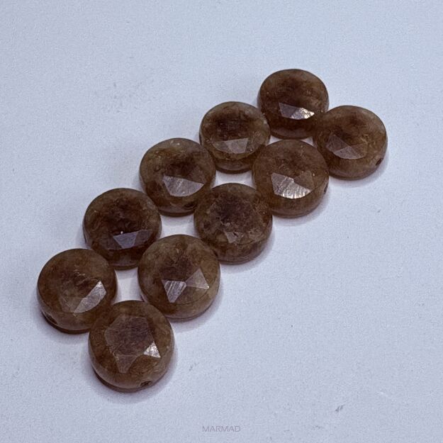 Turmalin - fasetowany naturalny- moneta 10x6mm- brązowo-żółty