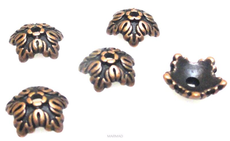Czapeczki bali na korale kwiatek 10mm - red copper