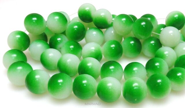 Koraliki cieniowane - kula 14mm - zielono białe