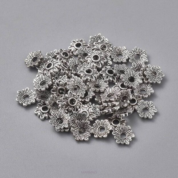 Czapeczka, miseczka, przekładka bali na korale kwiatek 7mm-antycze srebro