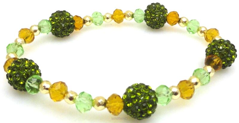 Bransoleta - hematyt złoty, kule cyrkoniowe i kryształki fasetowane - 19cm