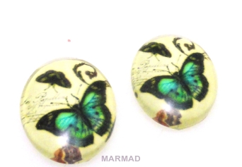 Kaboszon szklany - owal 18x13mm - motyl