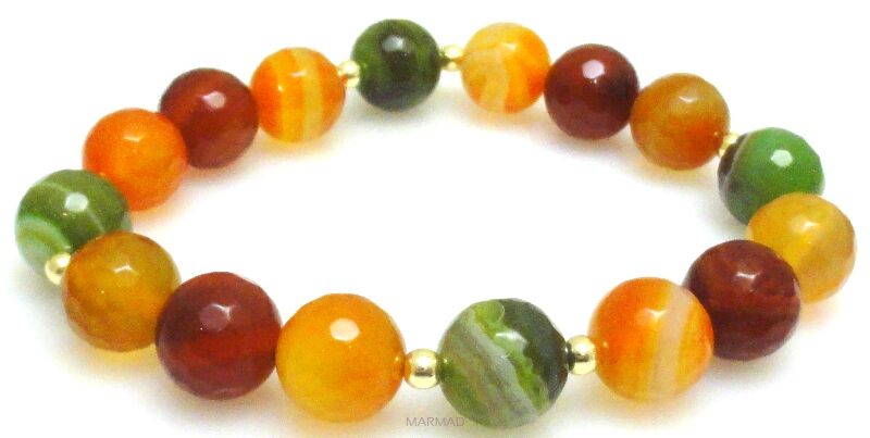 Bransoleta - agat fasetowany i hematyt złoty - 18cm