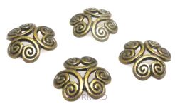 Czapeczki bali na korale - 12mm - antyczny brąz
