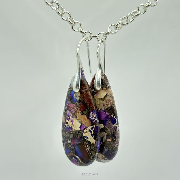 Kolczyki - jaspis cesarski fioletowy + srebro 925 / dł. 45mm