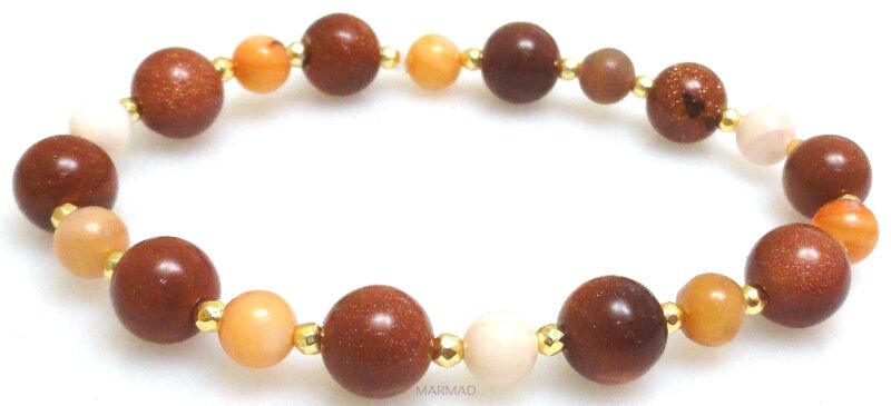 Bransoleta - piasek pustyni, muszla i hematyt złoty - 17cm