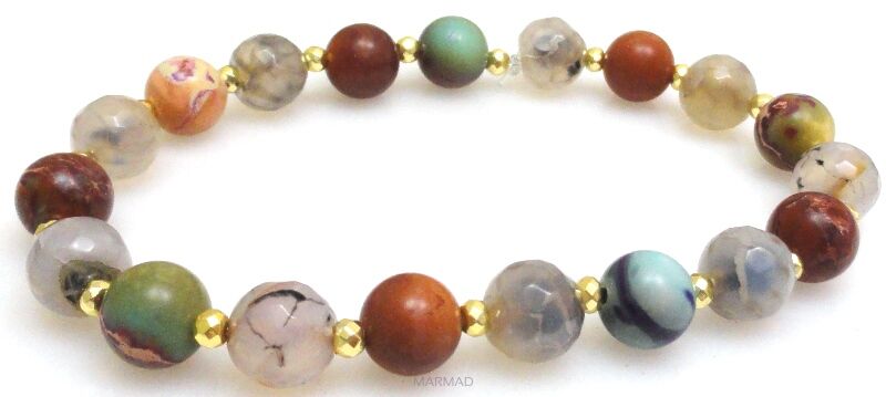 Bransoleta - agat, jaspis i hematyt złoty - 19cm