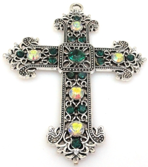 Krzyż z cyrkoniami mix kolorów - 85x65mm - zawieszka