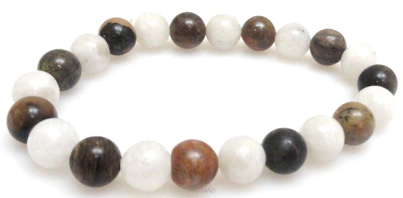 Bransoleta - rodonit i kwarc biały kule 8 i 7mm - 17,5cm