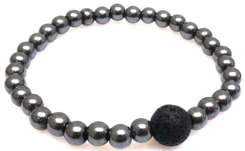 Bransoleta - hematyt i lawa wulkaniczna - 21cm
