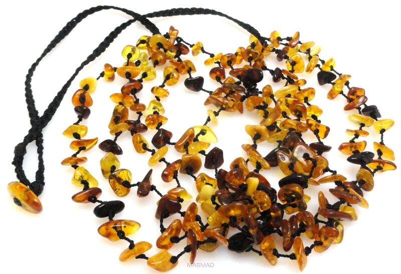 Naszyjnik pleciony z bursztynem 6 sznurków