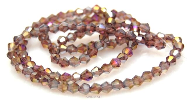 Kryształki fasetowane z efektem AB - bicone 4x4mm - ametyst