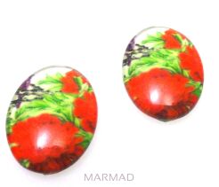 Kaboszon szklany - owal 18x13mm - kwiaty