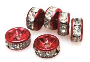 Przekładki z cyrkoniami crystal - krążki 8mm - czerwone