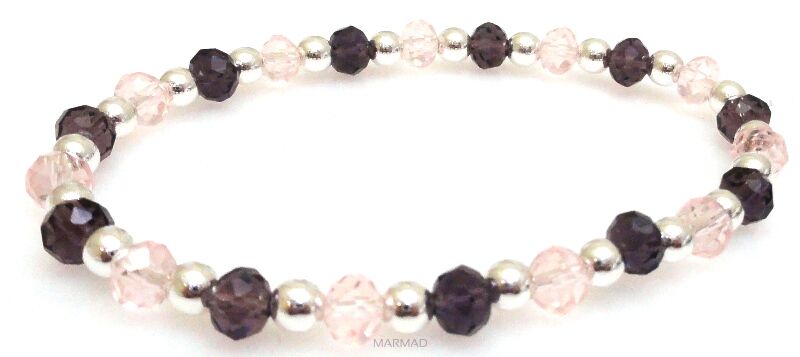 Bransoleta - hematyt srebrny i kryształki fasetowane - 19cm