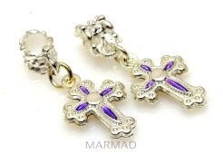 Charms -  krzyż - element emaliowany lila - posrebrzany
