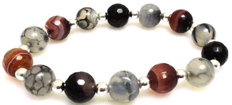 Bransoleta - agat kule 10mm i hematyt srebrny - 18,5cm