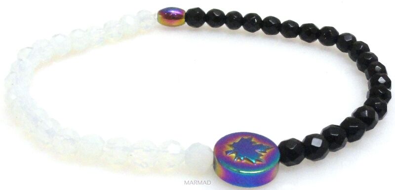 Bransoleta - onyks, opalit i hematyt - 17,5cm