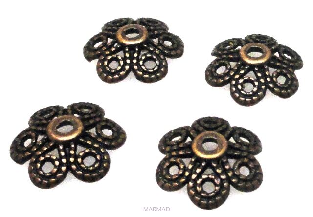 Czapeczki na korale - kwiatek 9mm - red copper