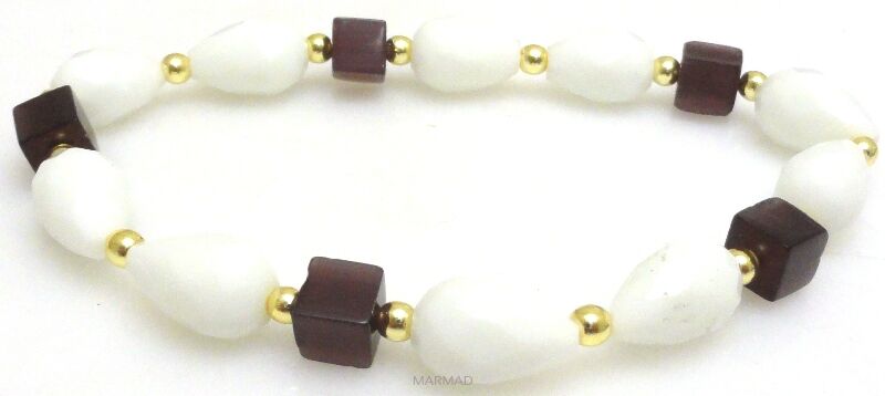 Bransoleta - agat biały, uleksyt i hematyt złoty - 19cm