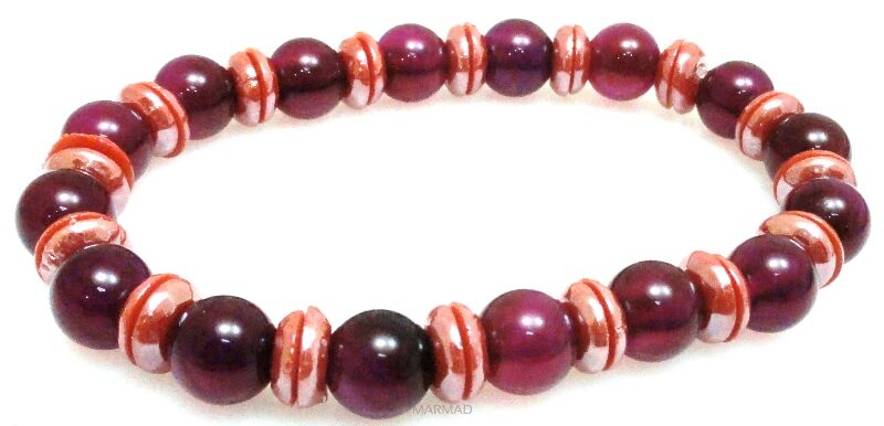 Bransoleta - agat fuksja kule 8mm i talarki perłowe - 18cm
