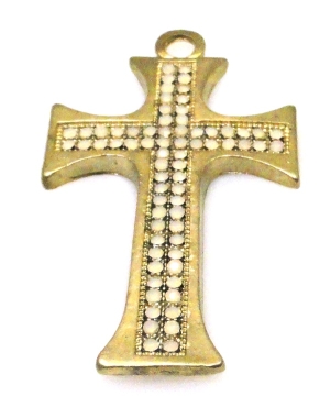 Zawieszka - krzyż z cyrkoniami opal 50x30mm - kolor złoty matowy