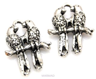 Ozdobny element do zawieszana - zakochane papużki 23x15mm