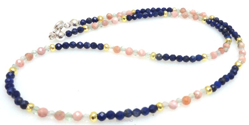 Naszyjnik lapis lazuli, fluoryt, rodochrozyt fasetowany i hematyt - srebro 925