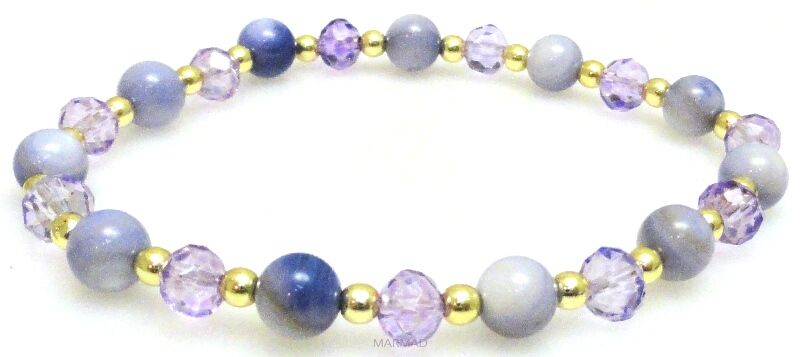 Bransoleta - muszla, kryształki fasetowane i hematyt złoty - 18,5cm