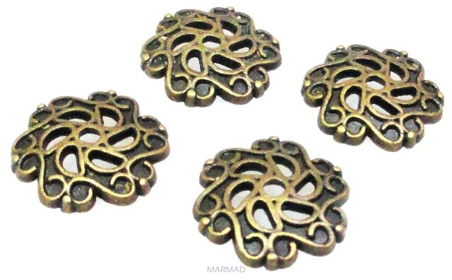 Czapeczki bali na korale - ażurowy kwiatek 12mm - antyczny brąz - Antique Bronze