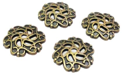 Czapeczki na korale - ażurowy kwiatek 12mm - antyczny brąz