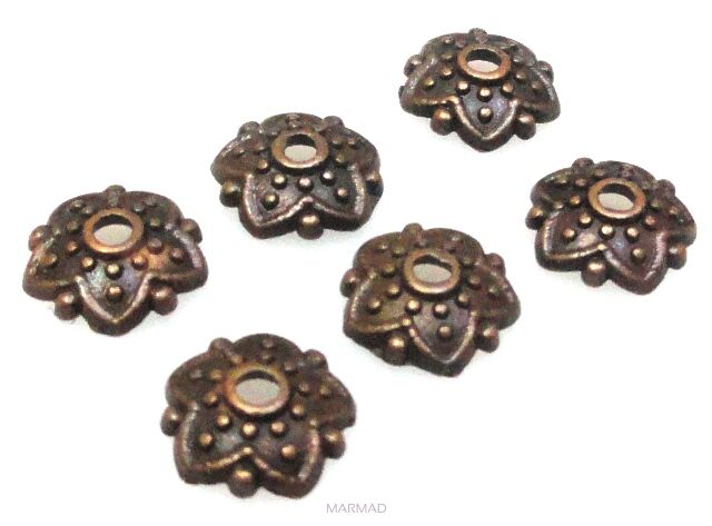 Czapeczki na korale - kwiatek 7mm - red copper