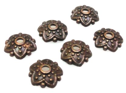 Czapeczki na korale - kwiatek 7mm - red copper