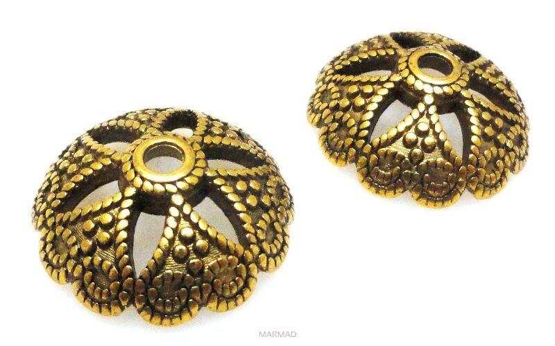 Czapeczki na korale - orientalne 20mm - antyczne złoto
