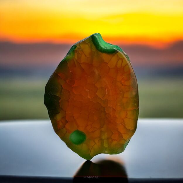 Agat zielono miodowy- krokodyla skóra - plaster z otworem- 47x34x8mm- na zawieszkę