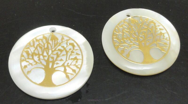 Muszla perłowa - na zawieszkę moneta z drzewkiem szczęścia 25mm