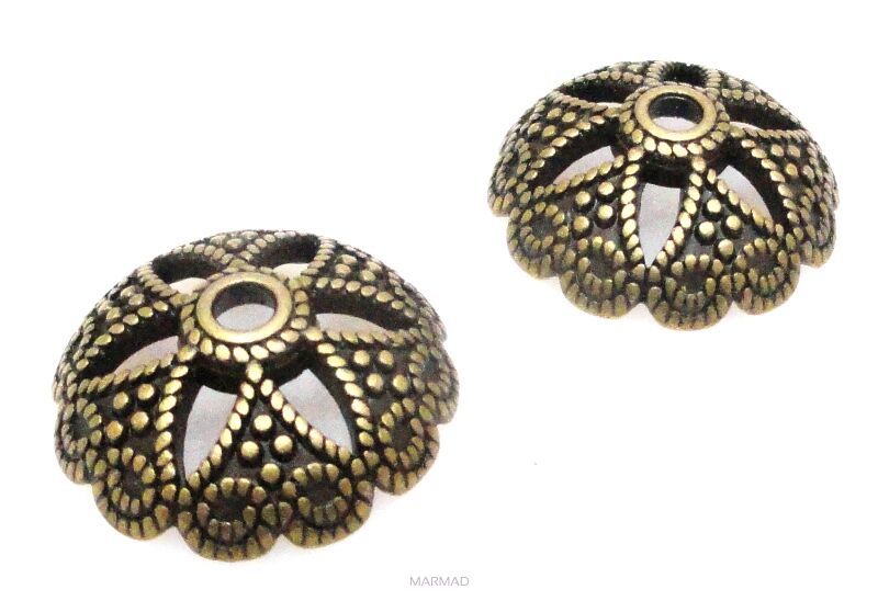 Czapeczki bali na korale - kopuła 20mm - antyczny brąz