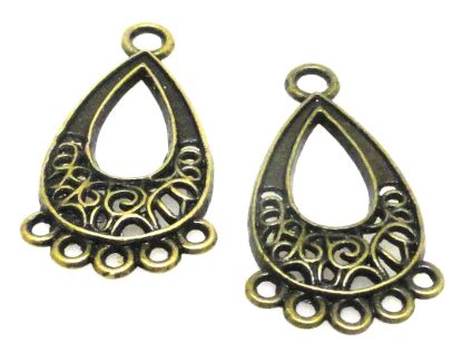 Łącznik, konektor, Baza filigranowa na wisior, kolczyki 28x15mm - antyczny brąz