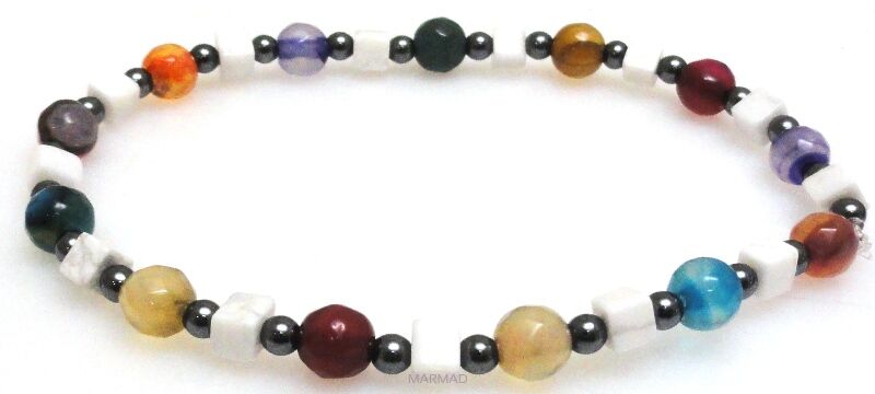 Bransoleta - agat, howlit i hematyt - 20cm