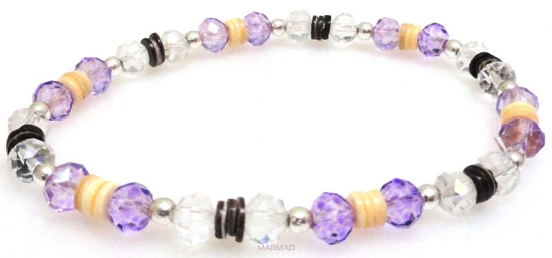 Bransoleta - hematyt, muszla i kryształki fasetowane -18cm